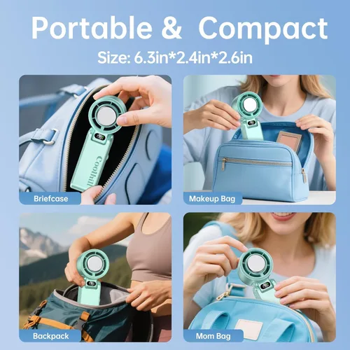 Vista 9 de Ventilador portátil de mano con enfriador de hielo: Ventilador de mano recargable de 100 velocidades de 5500 mAh, ventiladores personales