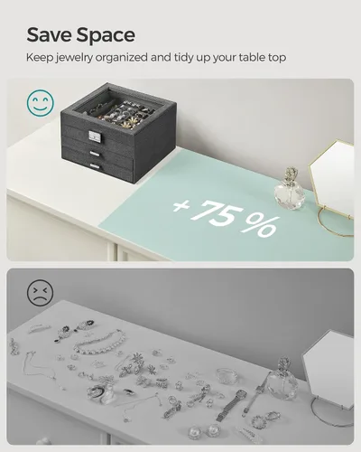 Vista 7 de SONGMICS Joyero, organizador de almacenamiento de joyas con cerradura, caja de joyería con ventana de cristal, para anillos, aretes, tachuelas
