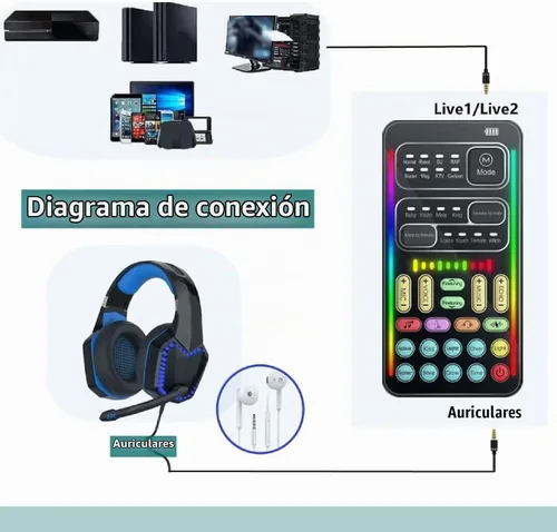 Vista 3 de Ejoyous Cambiador de voz portátil, ABS portátil multifuncional de mano Disguiser de sonido con 8 efectos de sonido para teléfono móvil, computadora