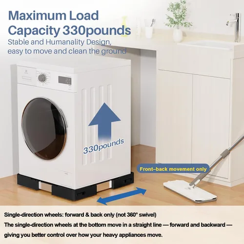 Vista 4 de Rodillos para electrodomésticos, resistente, ajustable, mini soporte para lavadora y secadora con 16 ruedas de bloqueo, base universal para muebles