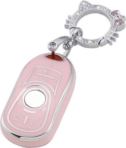 Vista 12 de Pangpai Funda para llavero rosa para Jeep, funda de protección de TPU suave con llavero brillante compatible con Jeep Grand Cherokee Renegade