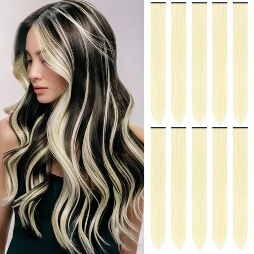 Vista 7 de Extensiones de cabello negro con clip, extensiones sintéticas