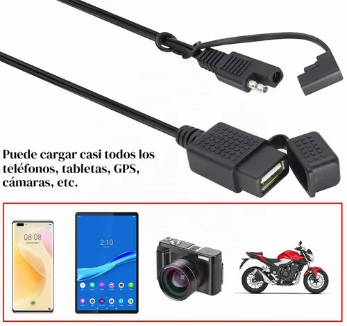 Vista 6 de 18AWG a USB Cable con conector de alimentación de puerto USB impermeable SAE a 2.1A - 3.2 pies/1M, a prueba de polvo, 12-24V a 5V 2A adaptador