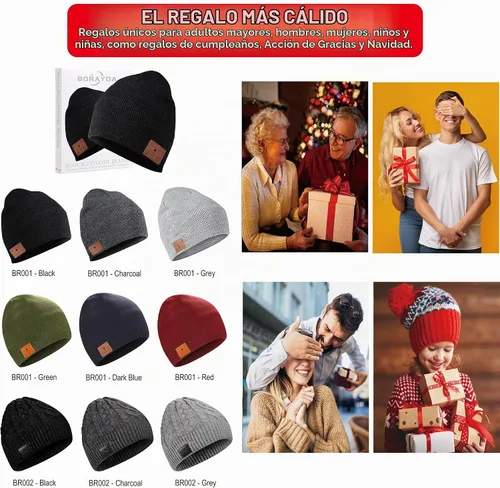 Vista 5 de BORAYDA Merino Wool Bluetooth Beanie, HD Stereo,30 Hours Play Time,Built-in Microphone, Men's/Women's Christmas Electronic Gift (Black)