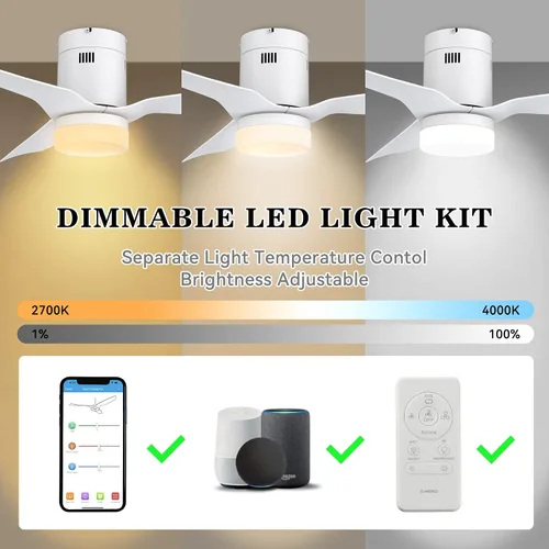Vista 3 de SMAAIR Ventilador de techo inteligente de 52 pulgadas con luces y motor de CC de 10 velocidades, funciona con control remoto, Alexa/Google