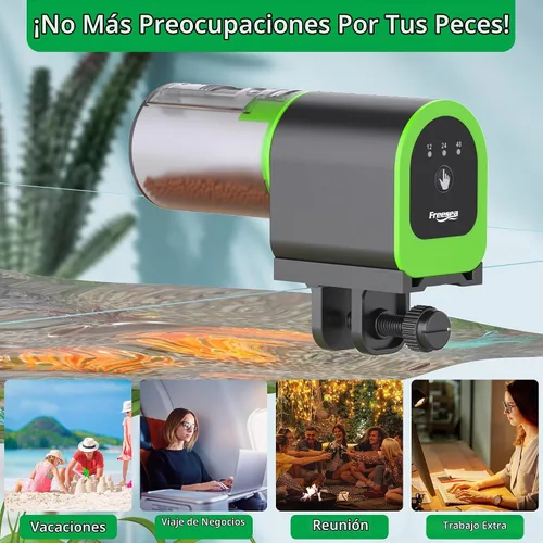Vista 6 de FREESEA Alimentador Automático de Peces para Acuario: Pequeño Dispensador Automático de Comida para Peces de Vacaciones Recargable por USB