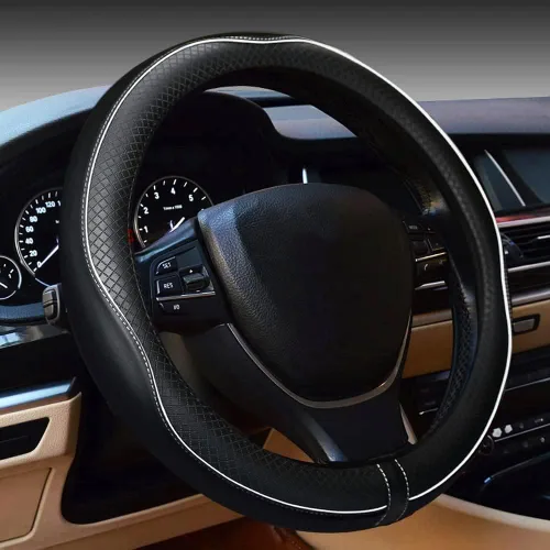 Vista 9 de Funda para volante, accesorios de automóvil, fundas de cuero de microfibra para volante de automóvil, protector universal de 15 pulgadas
