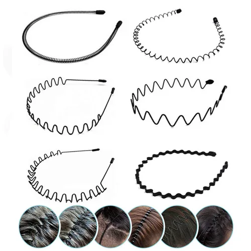 Vista 11 de Diademas de Metal, Con Dientes Cinta para el Cabello para Hombres, Diademas para Mujeres, Unisex Negro Ondulado Primavera Deportes al Aire Libre