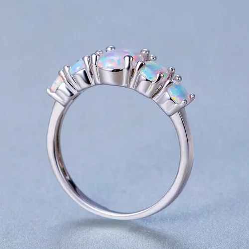 Vista 5 de Voluka - Anillos de ópalo blanco para mujer chapado en oro