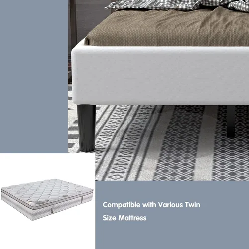 Vista 5 de Giantex Base de cama tapizada tamaño individual, cama de plataforma con cabecera capitoné con botones, base de colchón de soporte de listones
