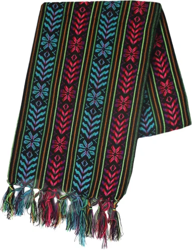 Vista 4 de Del Mex Bufanda de camino de mesa mexicana tejida estilo Rebozo (negro)