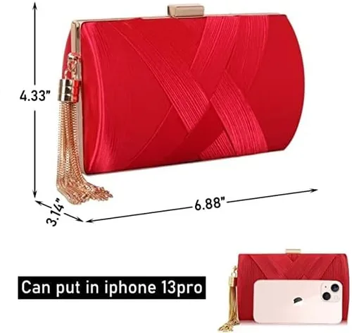 Vista 6 de Elegante bolso de mano de seda con colgante de borla para mujer, para novia, boda, graduación, fiesta de noche