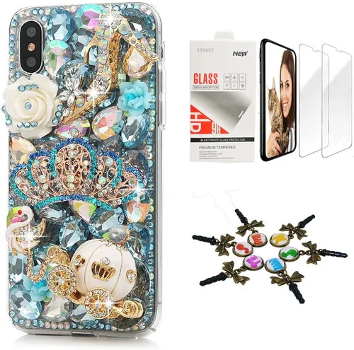 Vista 11 de Sparkle Funda compatible con iPhone 12, elegante funda 3D hecha a mano con diseño de mariposa, rosas, diamantes de imitación y purpurina