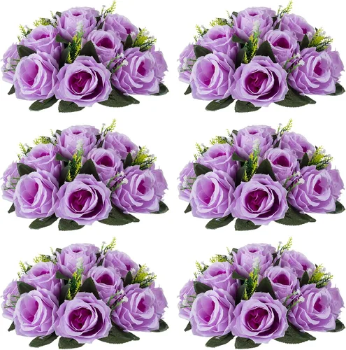 Vista 17 de NUPTIO Arreglo de Bolas de Flores en Ramo - 2 Piezas de 9.5 Pulgadas de Diámetro Bolas de Flores Falsas Carmesí Rosas para Centros de Mesa Mesas