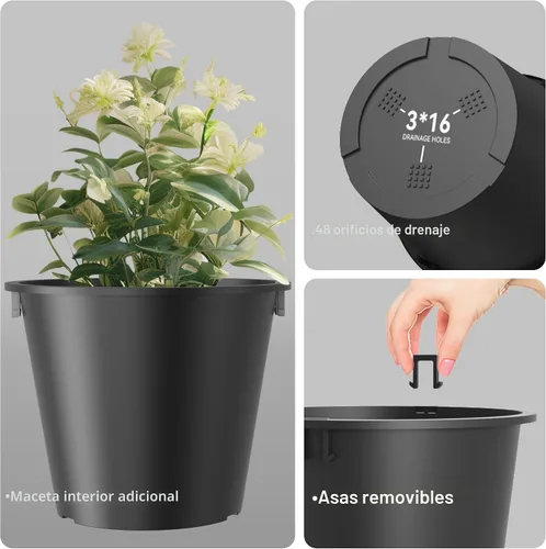 Vista 7 de Kante Juego de 2 Macetas Redondas Altas, Macetas Decorativas de 13 Pulgadas de Alto para Exterior Interior Jardín Patio Porche Delantero (Negro)