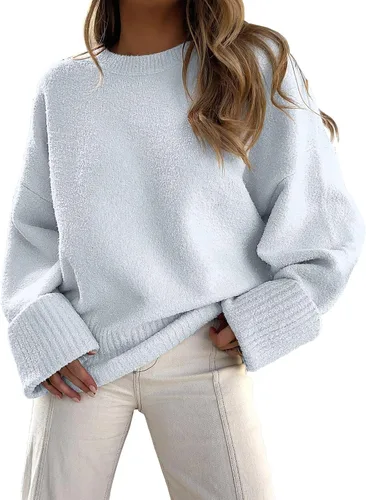 Vista 159 de LOGENE Suéter de gran tamaño para mujer, cuello redondo, manga larga, suave, mullido, suéter de punto 2025 para otoño e invierno