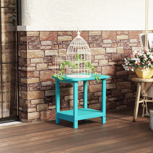 Vista 5 de Sundale Outdoor Adirondack - Mesa auxiliar pequeña de 2 niveles para patio, mesa auxiliar rectangular de polietileno de alta densidad resistente al