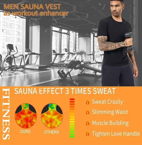 Vista 3 de Traje de Sauna para Sudoración para Hombre, Camiseta Entrenador de Cintura, Chaleco de Compresión, Ropa de Gimnasio, Mejorador de Sudor de Manga