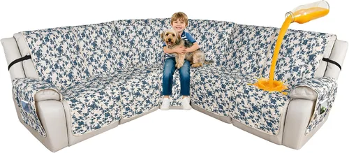 Vista 18 de ALIECOM Fundas de sofá modular reclinable en forma de L, 100% impermeables, fundas para sofá seccional, fundas lavables con estampado, protector