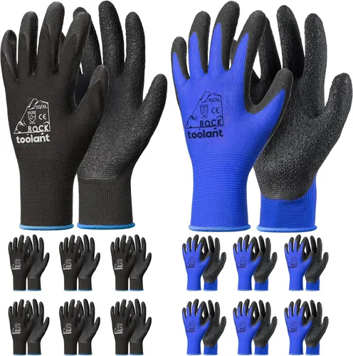 Vista 15 de toolant Guantes de trabajo de látex arrugado a granel, guantes de seguridad con revestimiento de goma para hombres y mujeres, 12 pares para Negro