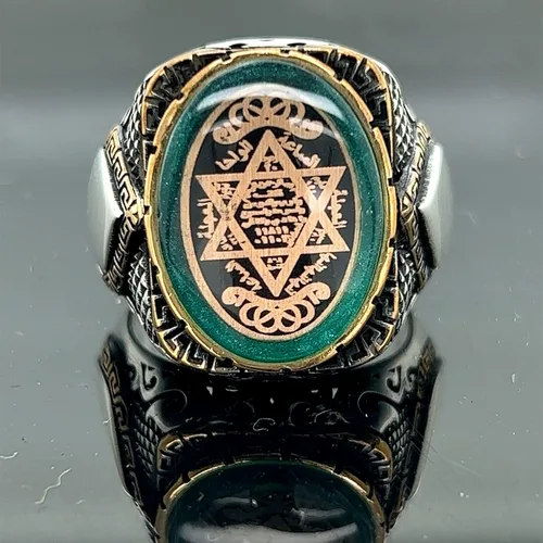 Vista 3 de Anillo de sello de Salomón de plata de Mercan Silver, anillo de estrella de David, anillo de sello de plata de ley, plata 925k