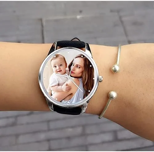 Vista 6 de Lovejewelry Relojes con foto personalizados para hombres y mujeres, correa de cuero, reloj de pulsera personalizado con cualquier nombre
