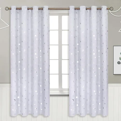 Vista 76 de BGment Cortinas opacas para dormitorio infantil, con aislamiento térmico, con ojales, estampado de estrellas plateadas, cortinas para oscurecer
