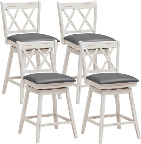 Vista 7 de COSTWAY Juego de 2 Taburetes de Bar para Isla de Cocina, Silla de Altura de Mostrador de 25 Pulgadas con Respaldo Ergonómico, Reposapiés, Superficie