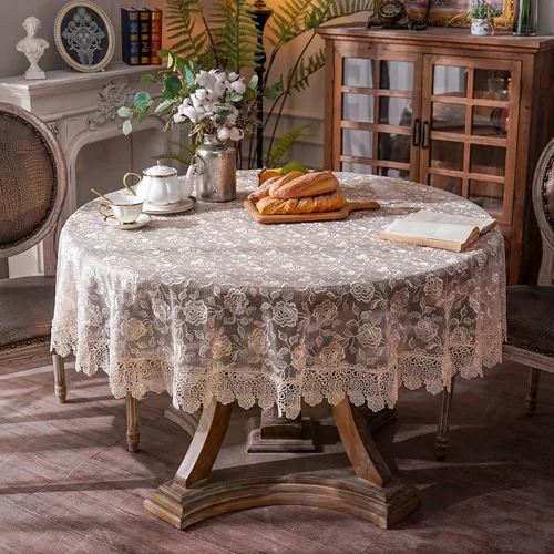 Vista 11 de ARTABLE Mantel rectangular pequeño de encaje de macramé, mantel vintage bordado estilo shabby chic para mesa oblonga para banquete de boda, Dorado