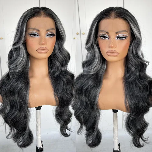 Vista 10 de #27 Peluca de encaje frontal rubia miel sin pegamento, onda corporal, pelucas de encaje frontal sintéticas prediseñadas, con línea de cabello