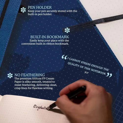 Vista 3 de Dingbats - Cuaderno extra grande con puntos de vida silvestre, ballena azul, A4, cuaderno de tapa dura, piel sintética, papel perforado, crema a