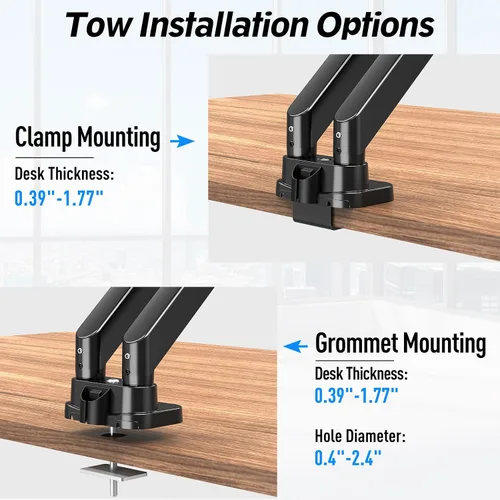 Vista 7 de MOUNTUP Soporte de monitor doble para pantalla de máximo 39 pulgadas, soporte de escritorio ultra ancho para monitor dual con capacidad de 4.4 a 33