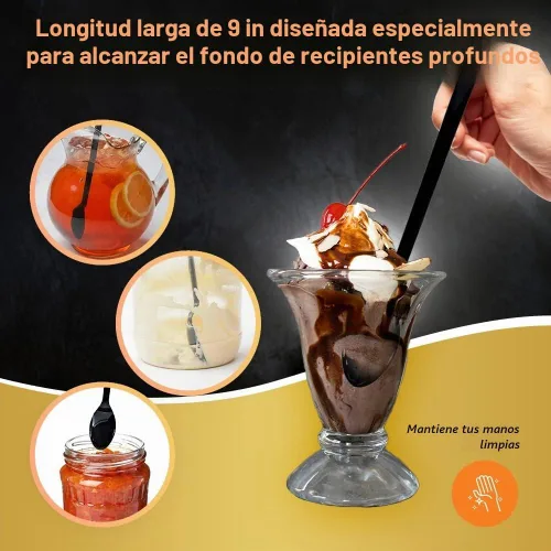 Vista 5 de Cucharas largas de plástico – 9 pulgadas – Cuchara de mango largo resistente para agitar, cucharas de café negro – Espresso, cuchara de té helado