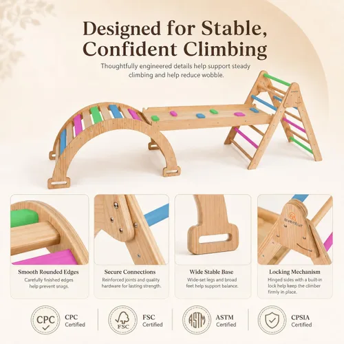 Vista 4 de Avenlur Hazel - Juego de triángulos Pikler 5 en 1, juguetes de escalada para interiores Montessori Climbing Set & Indoor Playground: Triangle