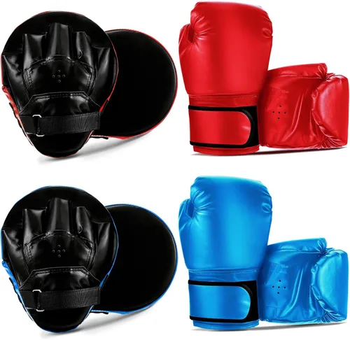 Vista 8 de Foilswirl Juego de 2 pares de guantes de boxeo 4 en 1 de 8 onzas y 4 guantes de boxeo para niños, hombres y mujeres, guantes de boxeo, juego