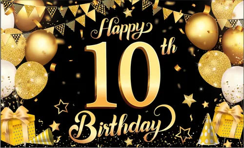 Vista 11 de KatchOn Cartel de cumpleaños número 10 de oro rosa - XL, 72 x 44 pulgadas Telón de fondo de feliz cumpleaños 10