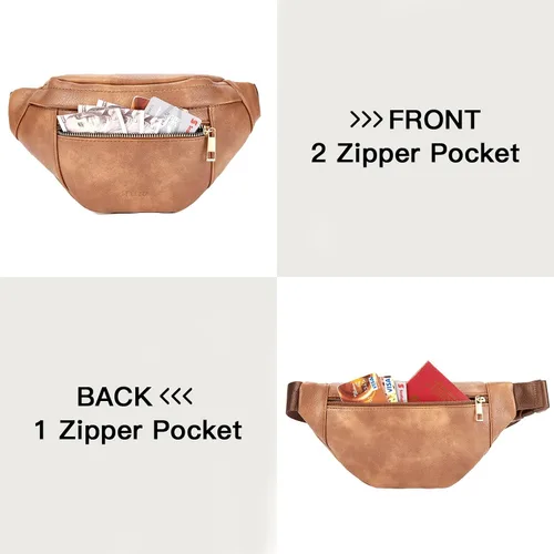 Vista 6 de Telena Riñonera de cuero para mujer, riñoneras de moda para mujer, bolsa cruzada para el cuerpo, 219-marrón camello