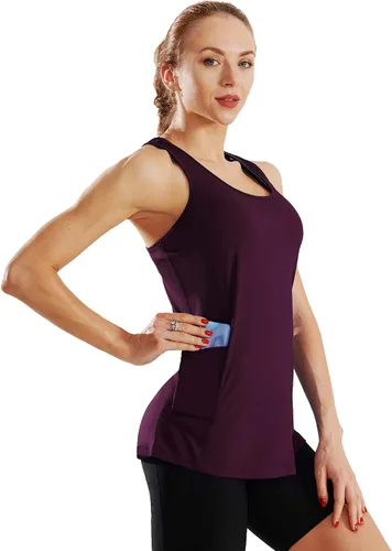 Vista 5 de Neleus camiseta sin mangas para mujer con espalda cruzada para yoga.