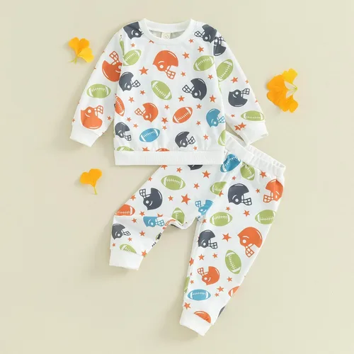 Vista 3 de Conjunto de sudadera de manga larga con cuello redondo y estampado de rugby para bebé niño y niña, conjunto de ropa de otoño e invierno