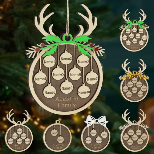 Vista 62 de Adornos de Navidad personalizados, familia de 1 nombre, adornos de Navidad de madera personalizados, decoración personalizada, decoración de árbol