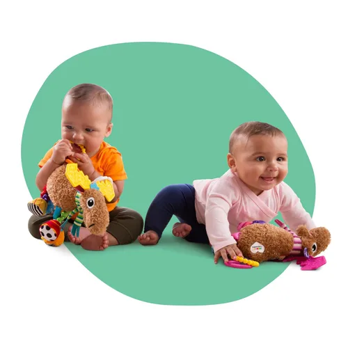 Vista 5 de Juguetes de Lamaze para sujetar en el asiento del coche y el cochecito - Muffin el Muérdago - Juguetes sensoriales arrugados para bebés