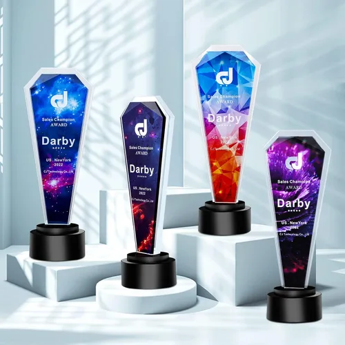 Vista 11 de Trofeos personalizados personalizados premio grabado Crystal Oscar Trofeo para empleados Estudiantes Empresa deportiva Reunión anual Alabanza Pastor