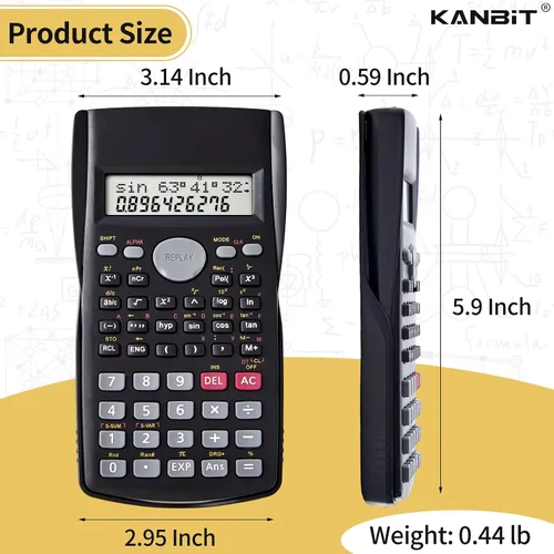 Vista 5 de Calculadora científica, paquete de 2, pantalla transparente de 2 líneas, 240 funciones, calculadora básica AAA funciona con pilas para fracción