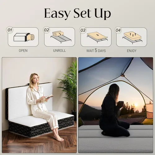 Vista 3 de GEMBED Colchón de espuma viscoelástica de tres pliegues tamaño individual, sofá cama plegable portátil de 4 pulgadas con asa y funda lavable, sofá