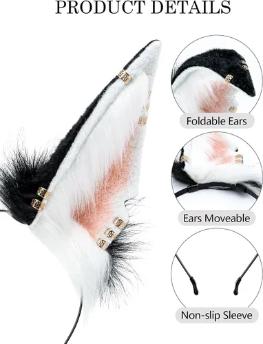 Vista 2 de BNLIDES Orejas de conejo hechas a mano para mujeres y hombres, disfraz de cosplay, accesorios de cabeza lindos para Halloween