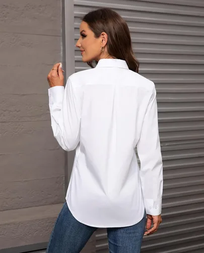Vista 4 de Camisas con botones para mujer de ajuste clásico, camisa de vestir, camisa de trabajo, de negocios, casual, de manga larga, blusa, tops