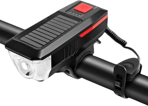 Vista 9 de Faro de bocina de bicicleta solar / USB de doble carga para bicicleta, luz de bocina de bicicleta de alto brillo, impermeable, luz de bocina