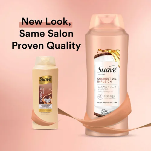Vista 2 de Suave Champú reparador de daños con aceite de coco, para cabello normal, seco y dañado, con infusión de aceite de coco puro, 28 onzas, paquete de 4