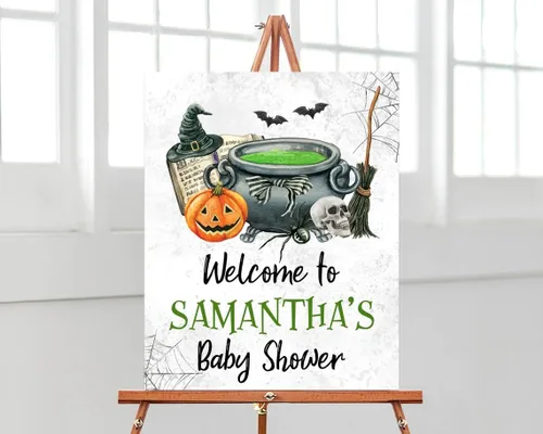 Vista 12 de Personalized Halloween Baby Shower Welcome Sign, A Little Boo Baby Shower Welcome Sign, Pumpkin Decorations,girl, Halloween Decor 12" X 18" (Small)