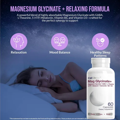 Vista 6 de El glicinato de magnesio+ apoya el alivio del estrés, el sueño, la salud del corazón, los nervios, los músculos y el metabolismo con glicinato